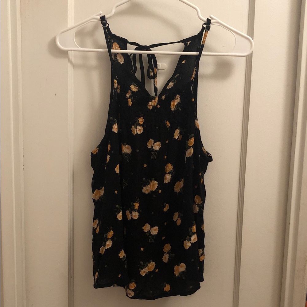 Hollister Black Floral Racerback Cami with Yellow Blooms